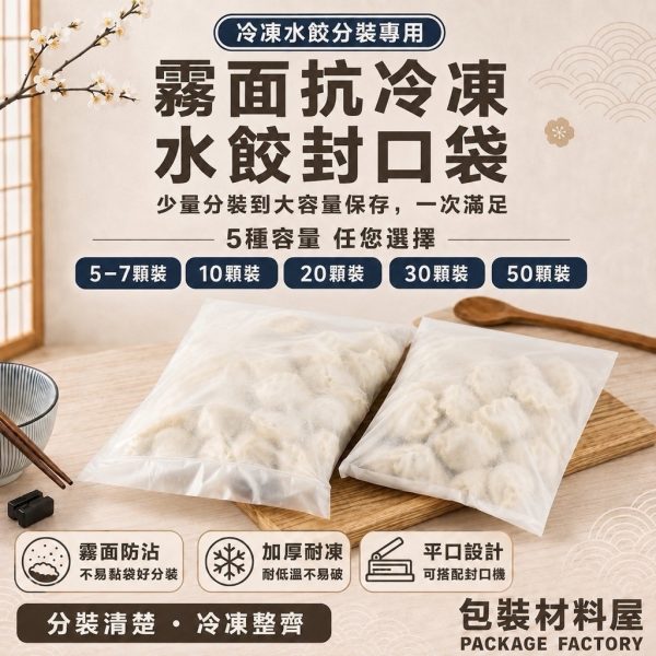 50顆裝 30顆裝 20顆裝 10顆裝 霧面抗冷凍水餃封口袋 冷凍水餃袋 冷凍封口袋 水餃冷凍袋 霧面水餃包裝
