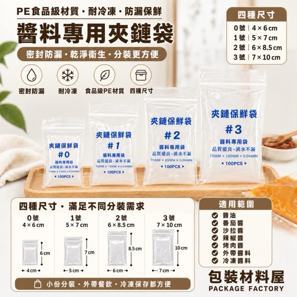 軟質 抗冷凍 醬料專用夾鏈袋 0~3號 100入 | 無紅線不漏袋 醬料袋 水餃醬料袋 醬汁袋 食品夾鏈袋