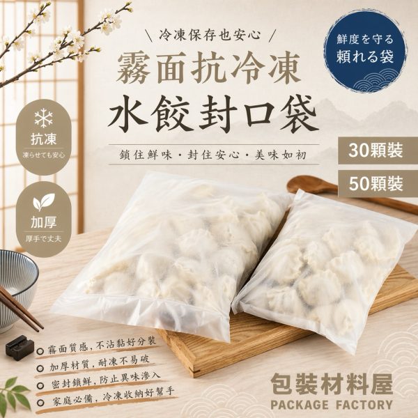 50顆裝 30顆裝 20顆裝 10顆裝 霧面抗冷凍水餃封口袋 冷凍水餃袋 冷凍封口袋 水餃冷凍袋 霧面水餃包裝