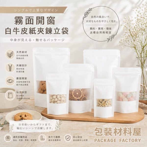 加厚 50入 白牛皮紙袋 霧面開窗白牛皮夾鏈袋