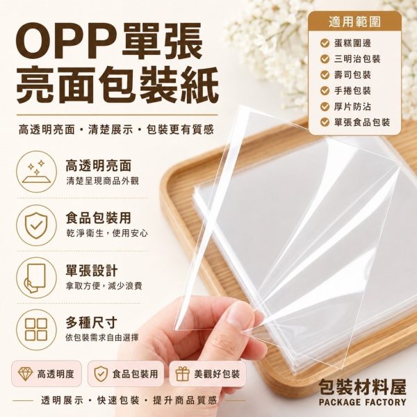 OPP亮面單張包裝紙.霧面單張玻璃紙包裝紙 亮面防沾紙 果醬厚片吐司防沾紙 手卷壽司包裝紙 蛋糕包裝紙 三明治包裝