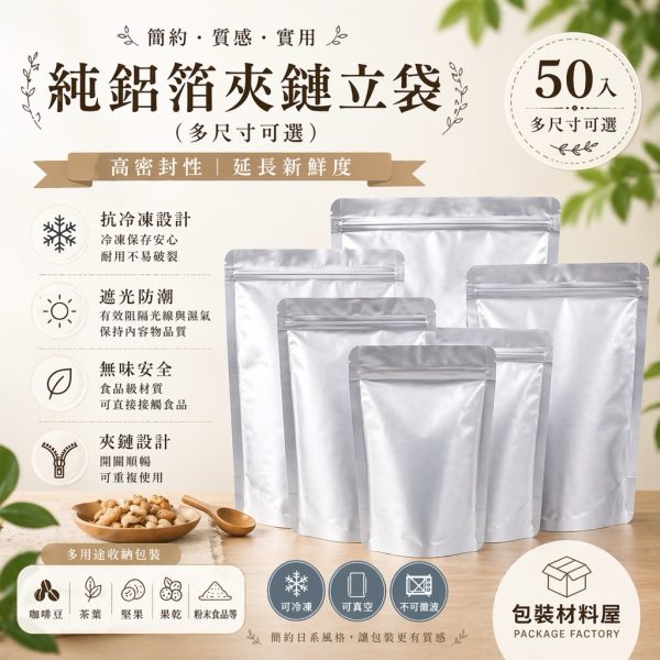 加厚鋁箔夾鏈自立袋 不透光鋁箔袋 50入 多種規格 鋁箔袋 食品夾鏈立袋 鋁箔夾鏈立袋 寵物零食 食品包裝