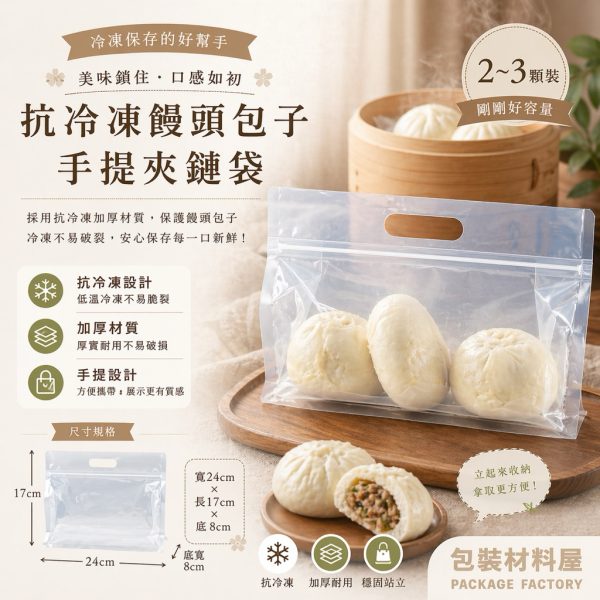 2~3顆裝 抗冷凍 手提饅頭包子夾鏈平底袋 （約可裝2顆饅頭包子裝）50入 抗冷凍饅頭夾鏈平底袋 饅頭包子