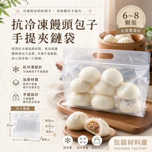 加大 6~8顆裝 抗冷凍 手提饅頭包子夾鏈平底袋 （約可裝6~8顆饅頭包子裝）50入 抗冷凍饅頭夾鏈平底袋
