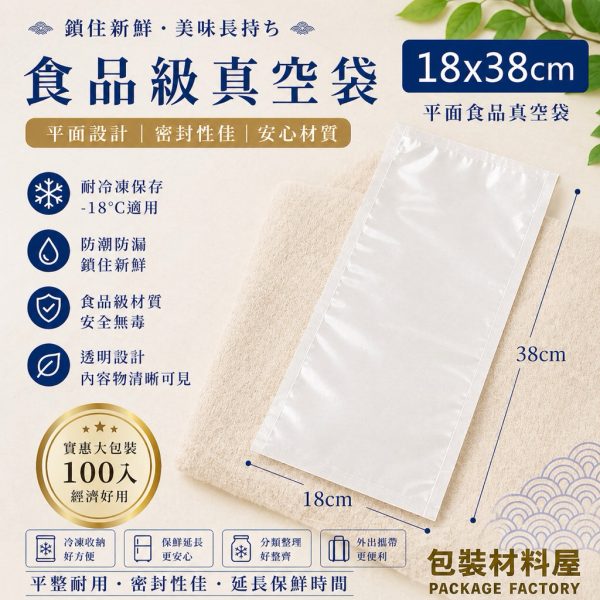 18*38 cm 食品真空袋 長形真空袋 生鮮魚類真空袋 | 100入 冷凍食品鮮魚袋 180x380mm