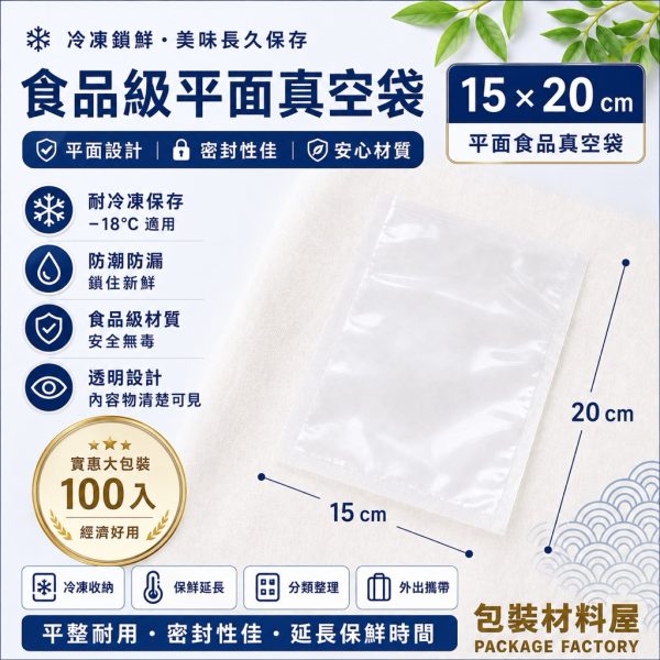15x20cm 食品級平面真空袋 健康餐調理包裝 舒肥食品包裝 冷凍袋 | 100入 150x200mm