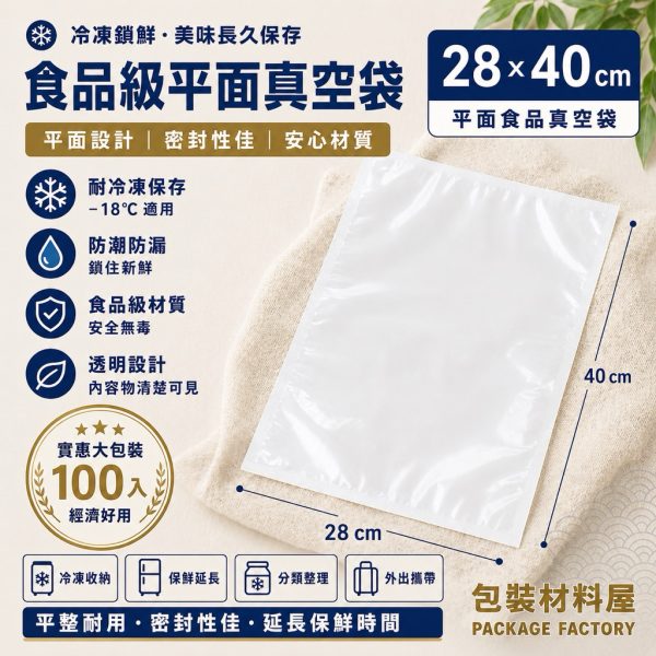 28x40cm 食品級平面真空袋 真空包裝袋 平面真空袋 抗冷凍封口袋 | 100入 280x400mm