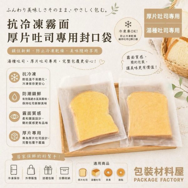 台灣製造 單片裝 霧面抗冷凍厚片吐司袋  冷凍吐司袋 冷凍湯種吐司袋 冷凍土司專用袋 果醬吐司袋 100入