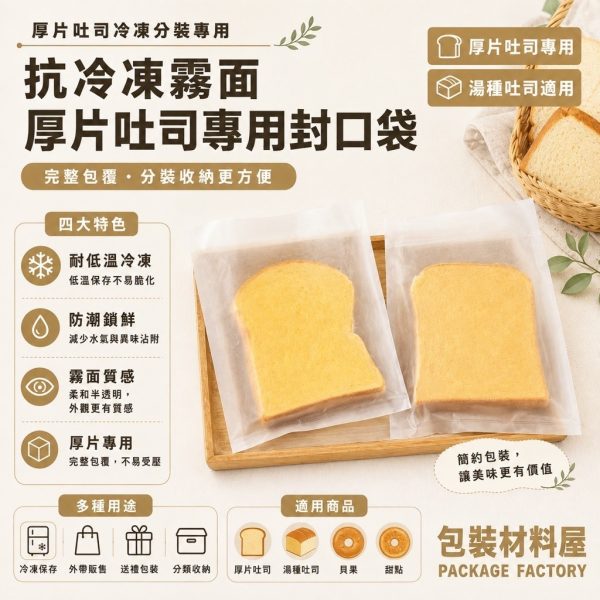 台灣製造 單片裝 霧面抗冷凍厚片吐司袋  冷凍吐司袋 冷凍湯種吐司袋 冷凍土司專用袋 果醬吐司袋 100入