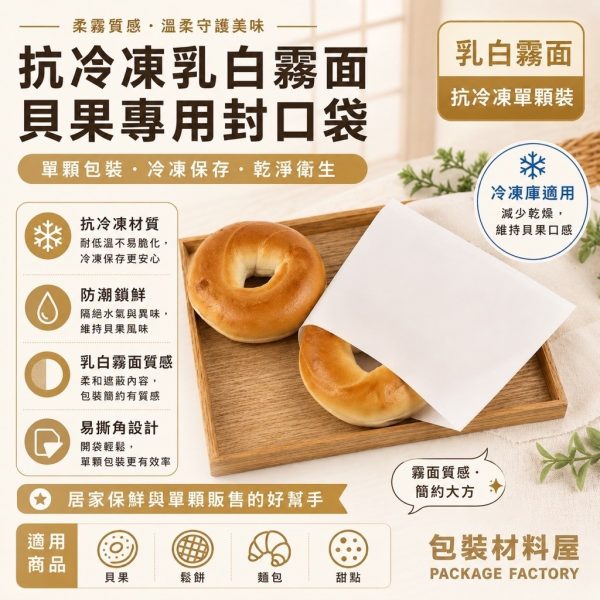 白色霧面質感 單顆裝 霧面抗冷凍貝果袋 冷凍手工貝果袋 老麵手工貝果 貝果包裝 抗冷凍貝果袋  100入