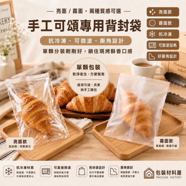 【包裝材料屋】單顆裝 可微波  亮面&霧面 抗冷凍手工可頌封口袋 抗冷凍 100入冷凍吐司袋 抗冷凍麵包袋 抗冷凍貝果袋