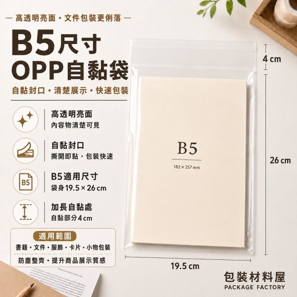 B5(19.5*26/30)OPP高明亮自黏袋【100入】 B5尺寸漫畫、同人誌、畫冊、筆記本、海報、紙張
